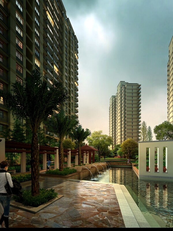 現(xiàn)代中式小區(qū)建筑效果圖