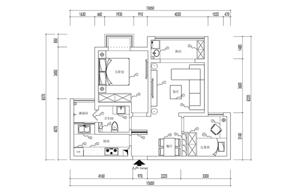 CAD两室一厅平面方案