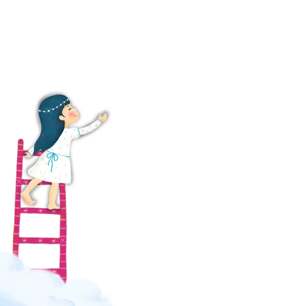 踩在梯子上的女孩