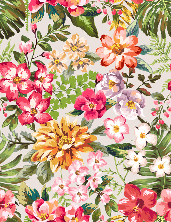 色彩缤纷美丽花卉手绘图jpg背景素材