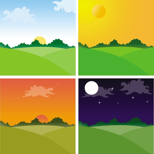 夕陽(yáng)風(fēng)景背景矢量圖下載