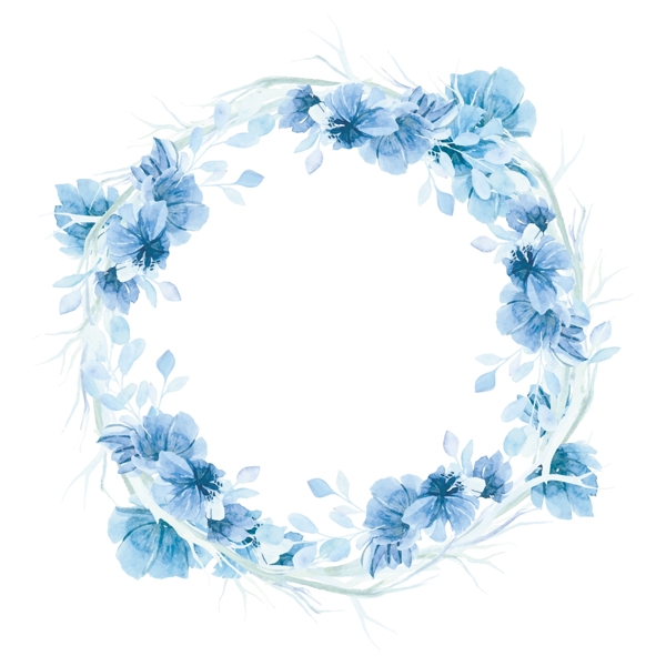蓝色水彩花卉花环背景