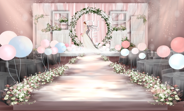 粉白色浪漫梦幻主题婚礼效果图