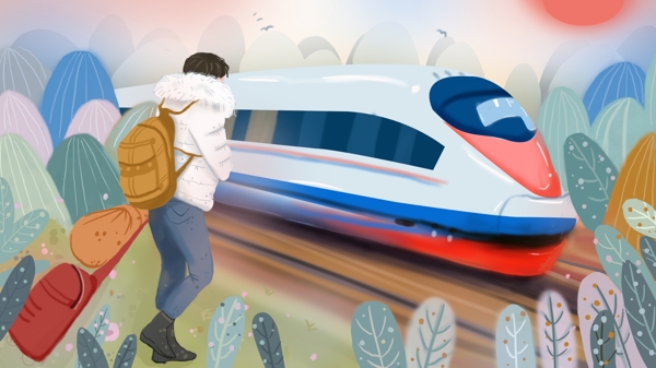春運(yùn)女孩拉行李箱趕火車回家