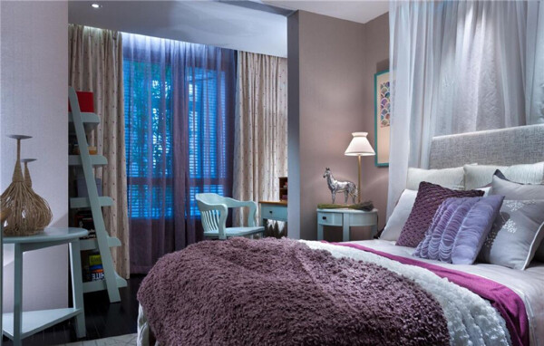 现代清新卧室紫色毛毯室内装修效果图