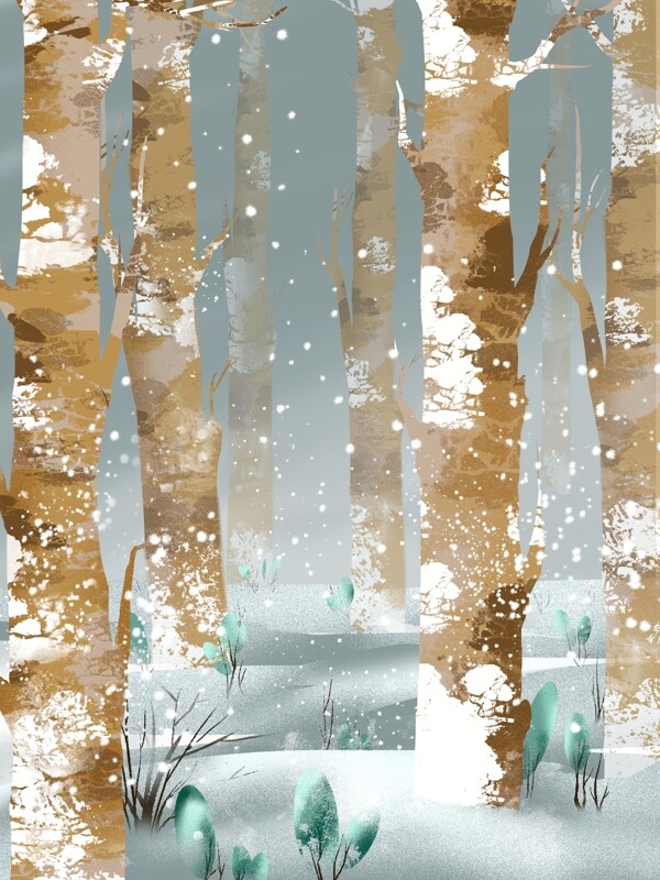 手绘冬季树林背景设计