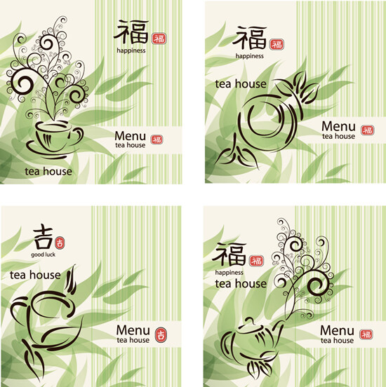 茶元素卡片矢量