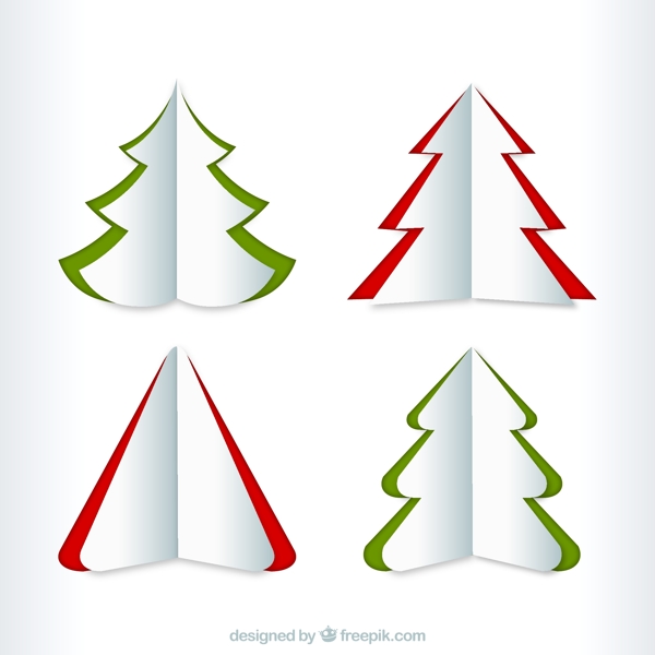 4款创意折纸圣诞树矢量素材