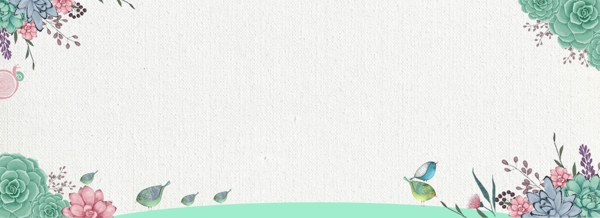 初夏小清新卡通手绘多肉植物小鸟蜗牛背景