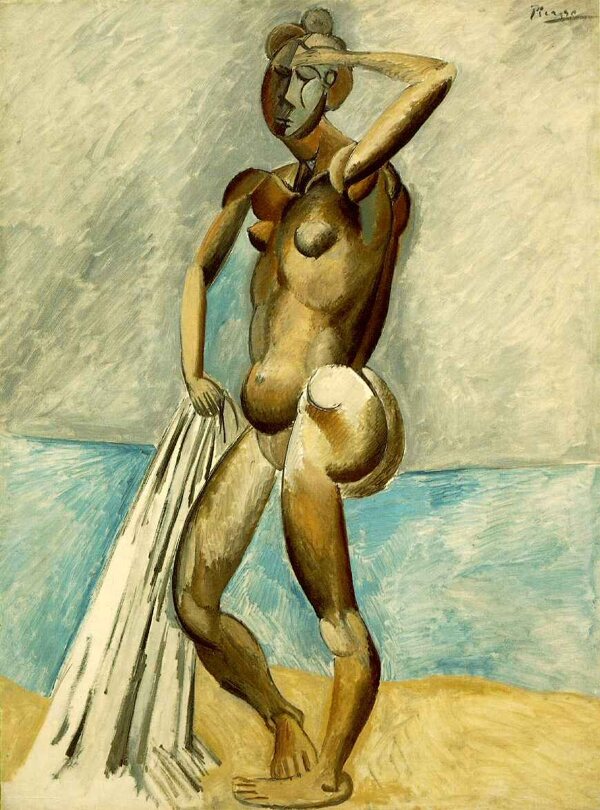 1908FemmenueauborddelamerBaigneuse西班牙画家巴勃罗毕加索抽象油画人物人体油画装饰画