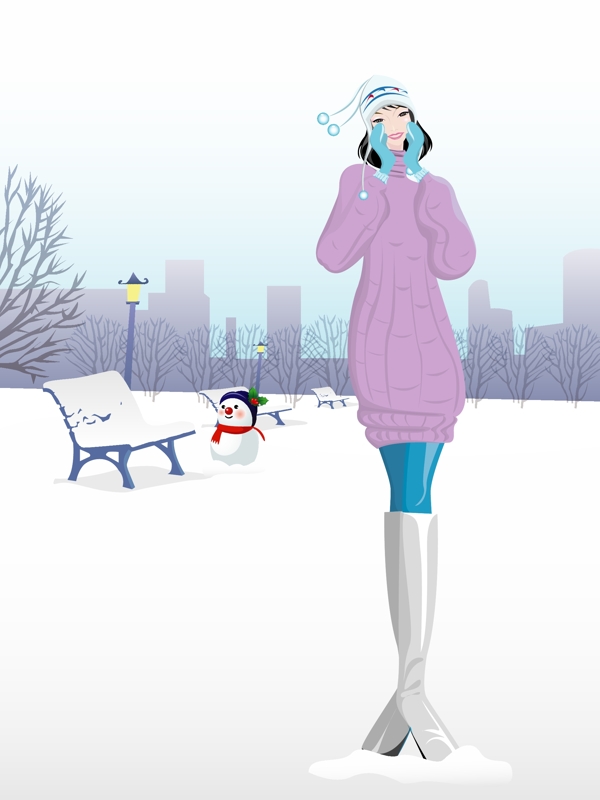 雪地里的女生