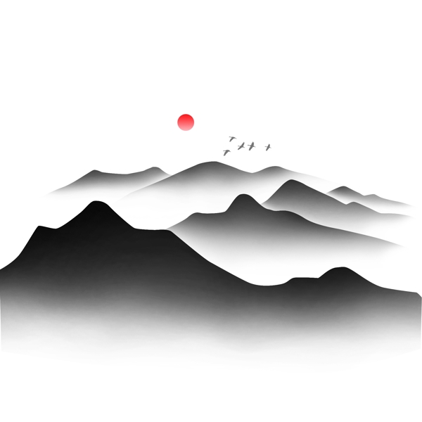 黑色水墨山可商用元素
