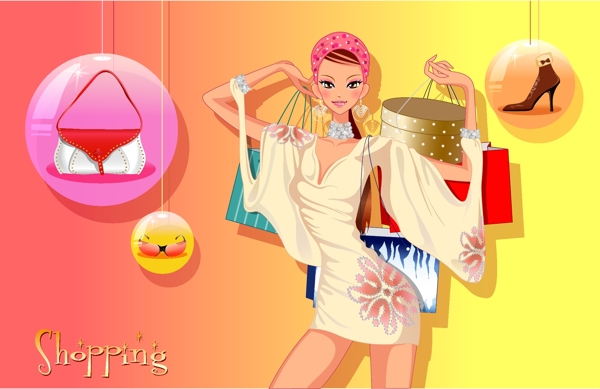 購(gòu)物主題時(shí)尚美女矢量素材
