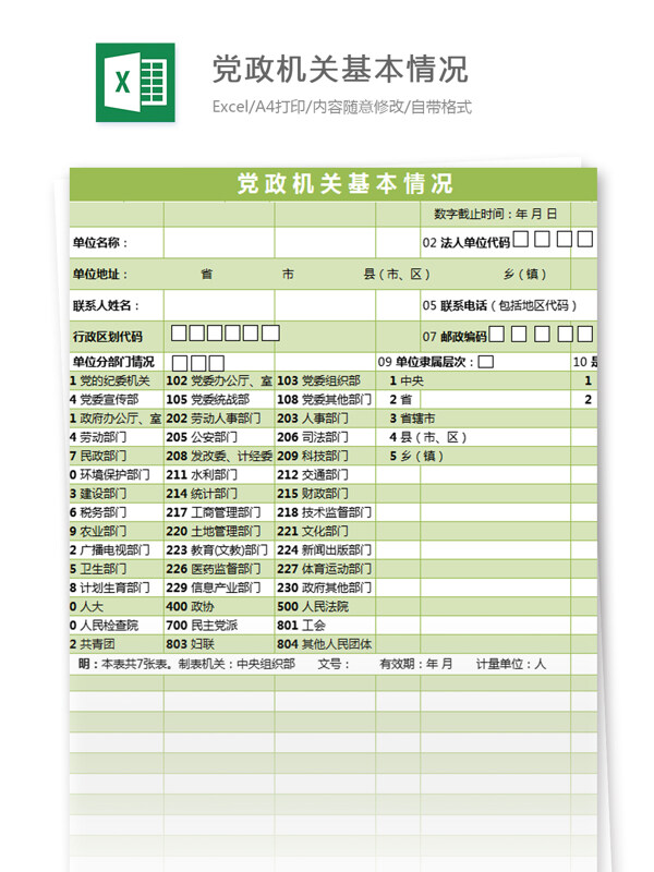 黨政機(jī)關(guān)基本情況excel模板