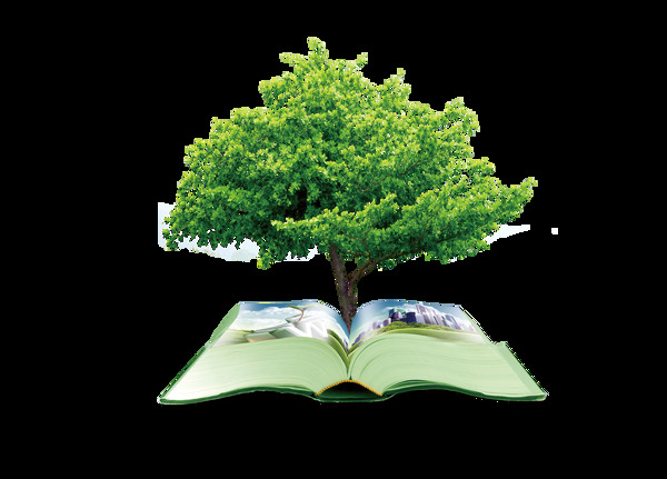 小清新书本绿色大树元素