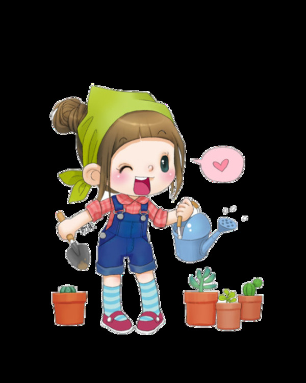 卡通燒花的小女孩透明圖案