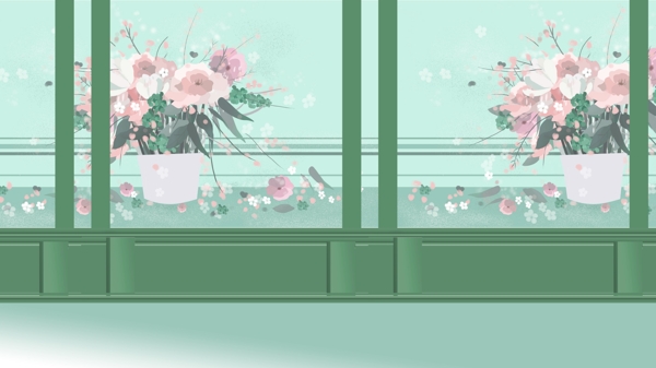 清新植物橱窗广告背景