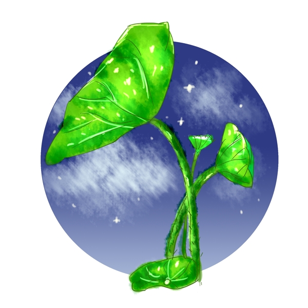 植物元素绿色荷叶小清新童话风格手绘风