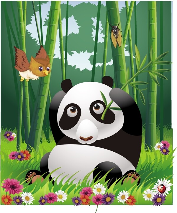 竹林熊猫失量图