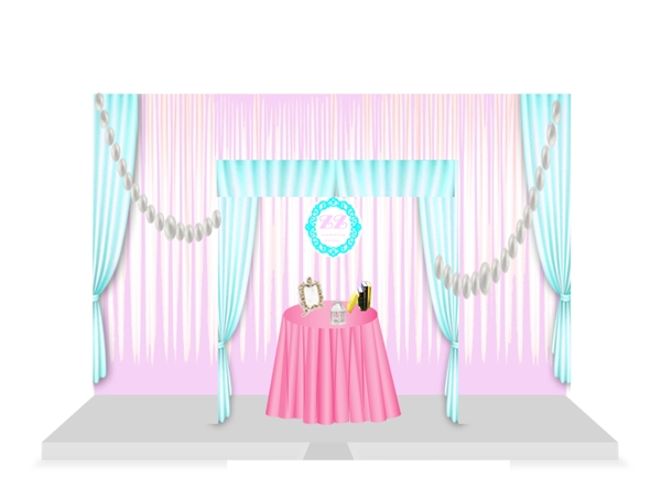 粉色T蓝婚礼布幔迎宾区效果图