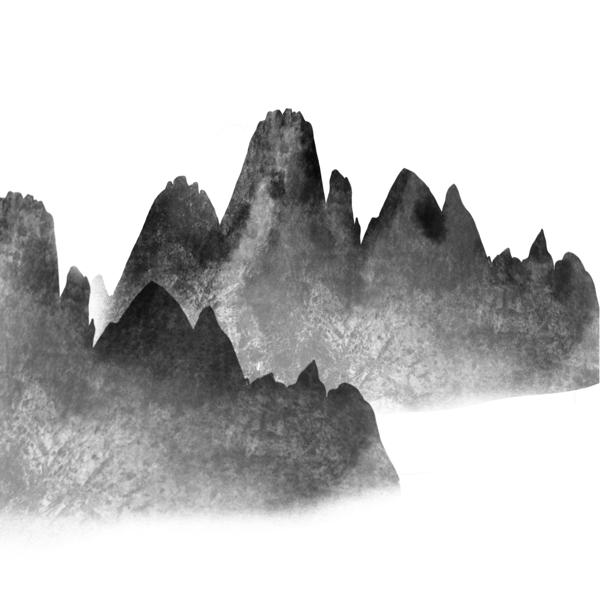 水墨山中国风插画简约线性黑色国画写意笔触