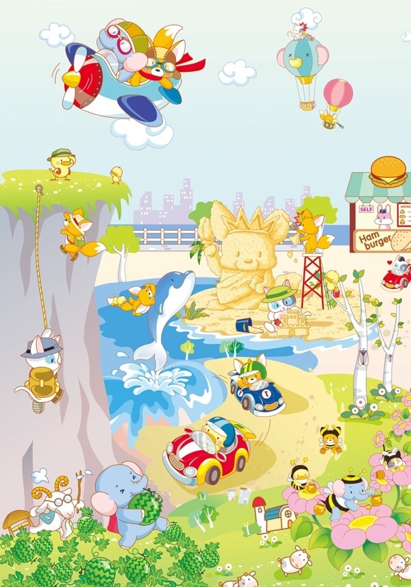 动物沙滩乐园海报图片