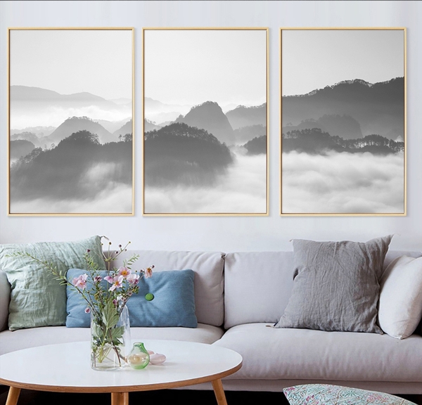 新中式山水风景客厅装饰画无框画