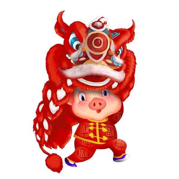 红色喜庆舞龙猪猪中国风设计
