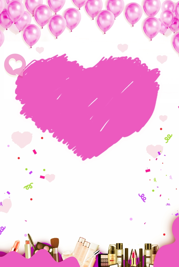 彩绘粉色爱心气球海报背景素材