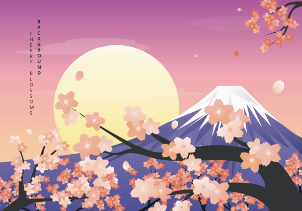富士山樱花插画图片