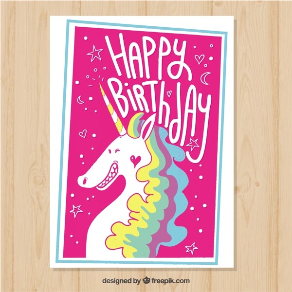 生日快乐粉红色的卡片和独角兽