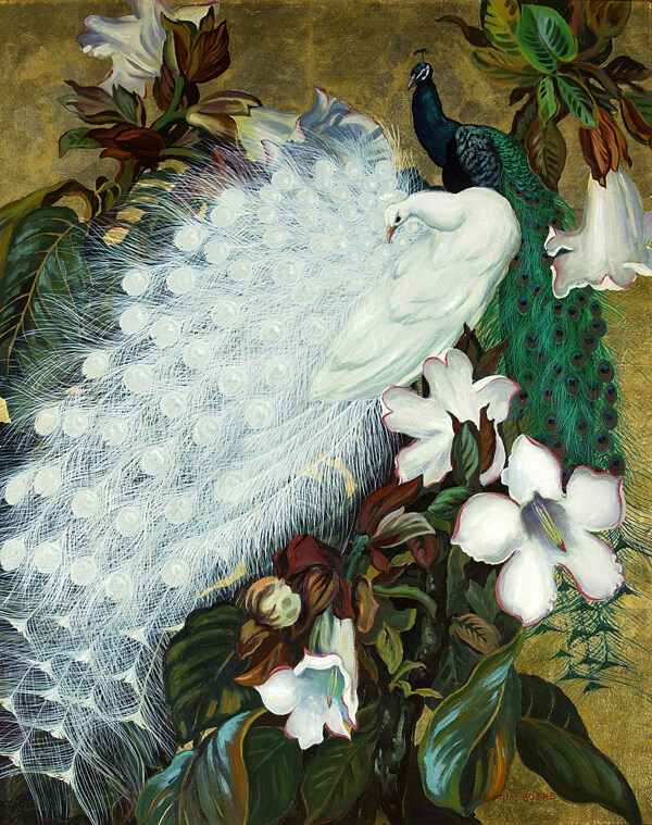 美式白色孔雀装饰画图片