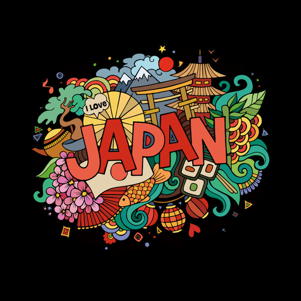 清新彩色手绘日本旅游装饰元素