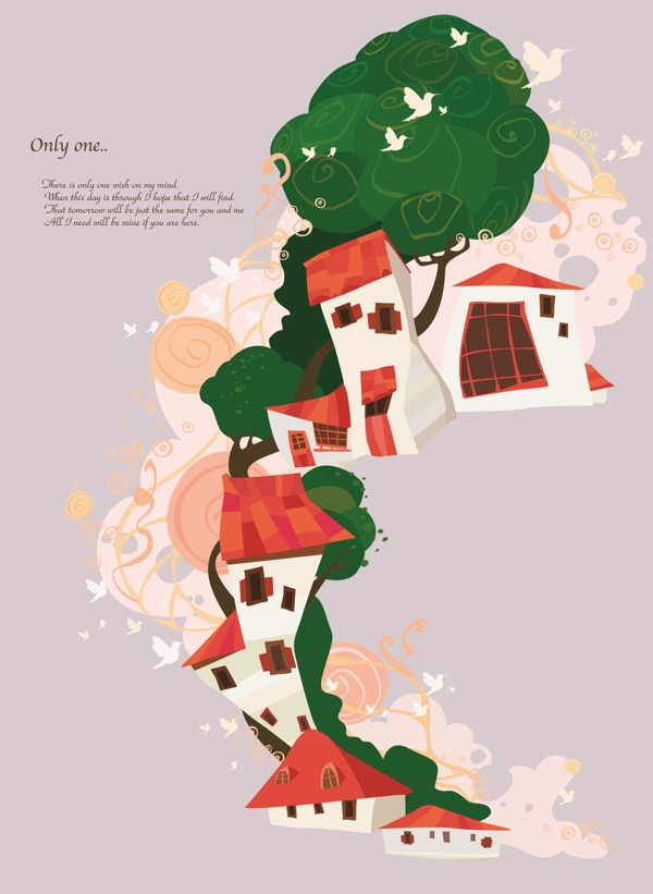 小屋矢量花紋素材