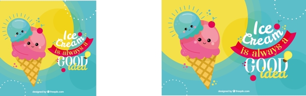 可爱的冰淇淋表情插图蓝色背景