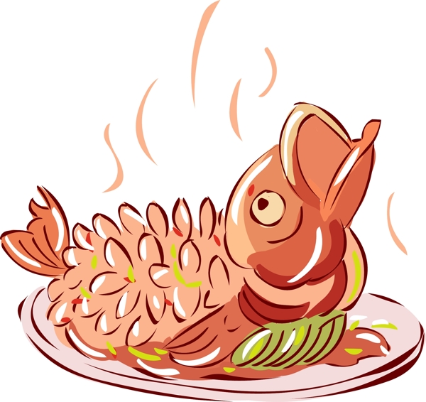 冬季热气腾腾的简笔画小清新美食松鼠桂鱼