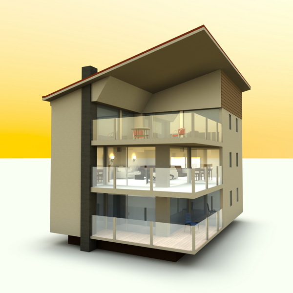 三层别墅建筑模型图片