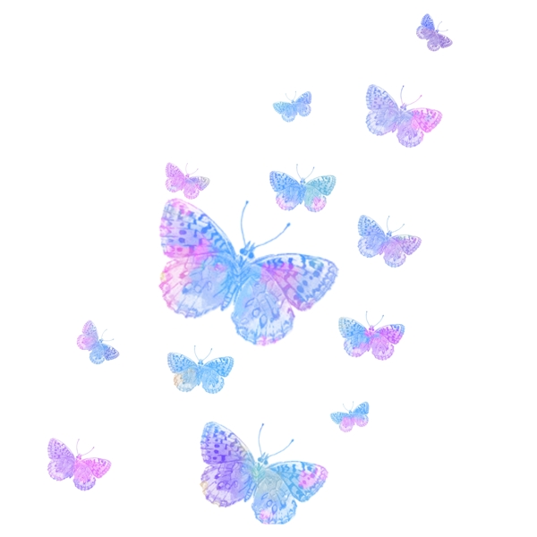 漂浮蝴蝶蓝粉色装饰图案背景素材透明底纹