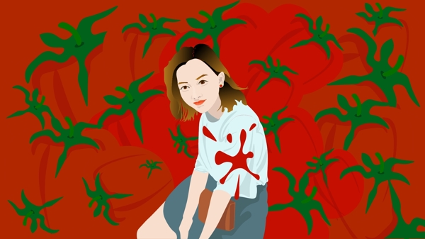 西班牙番茄节番茄女孩插画