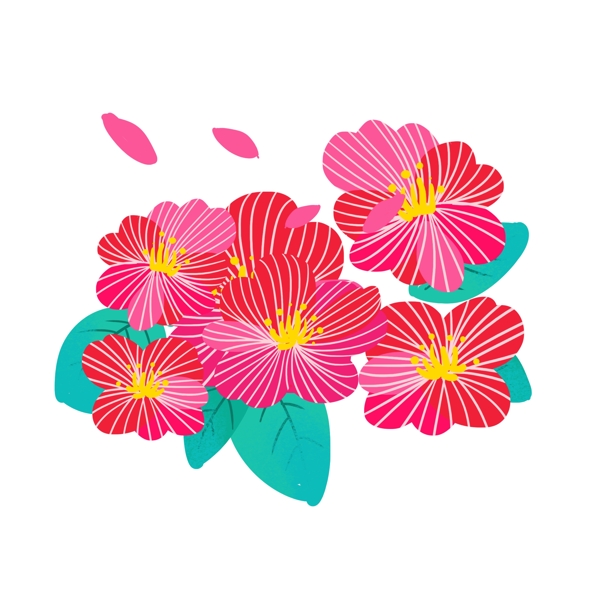 卡通可爱手绘红花花卉花束彩色设计元素图案