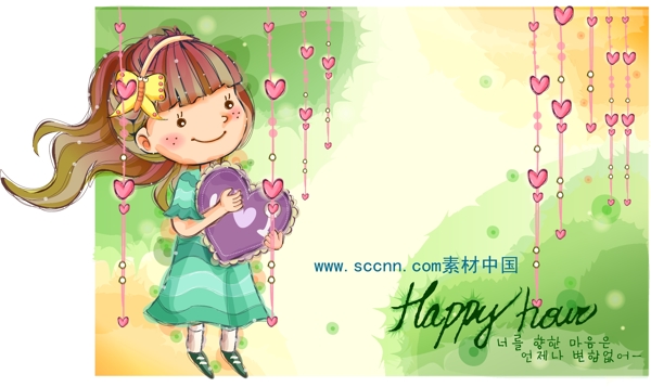 小女孩韩国插画图片