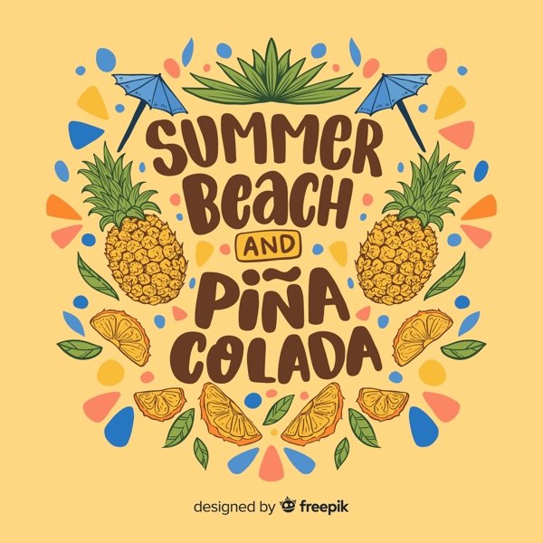 彩绘夏季沙滩菠萝艺术字