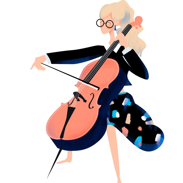 创意手绘拉大提琴的女孩子