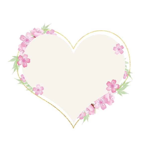 粉色浪漫心形卡通手绘樱花花卉边框