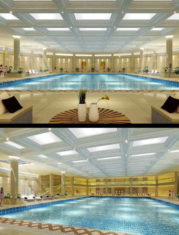 豪华室内游泳池3D效果图模型