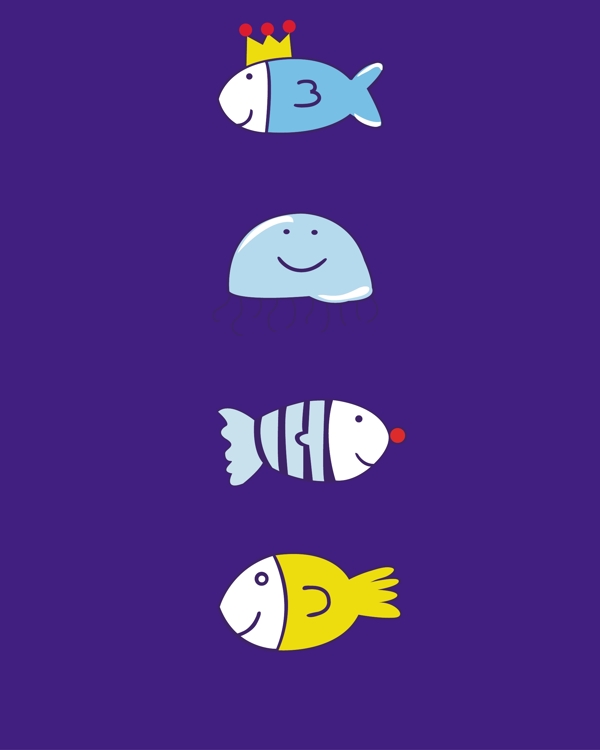 印花矢量圖卡通動物魚可愛卡通色彩免費(fèi)素材