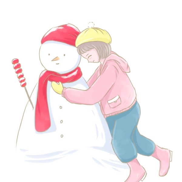 小清新靠著雪人的女孩設(shè)計(jì)可商用元素