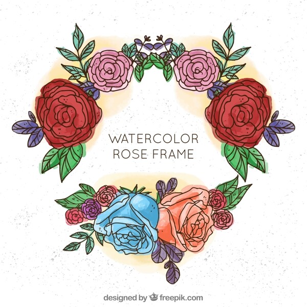水彩绘玫瑰花环矢量素材