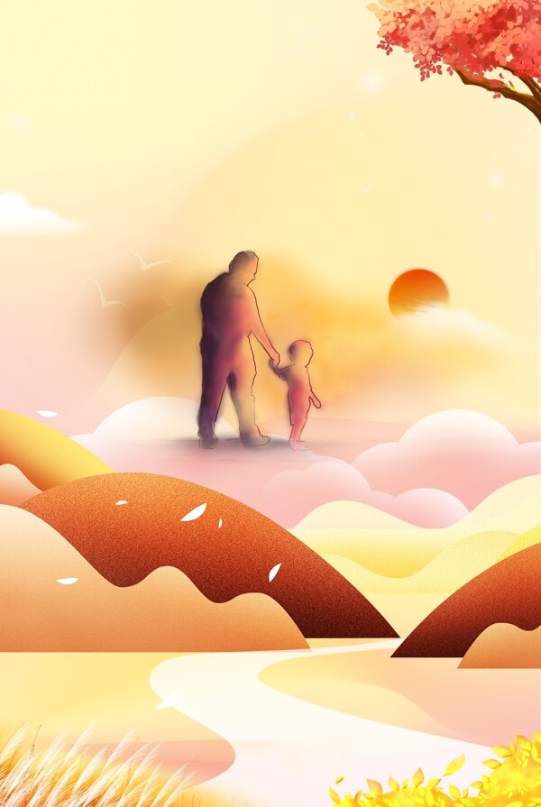 簡單父子日落身影背景