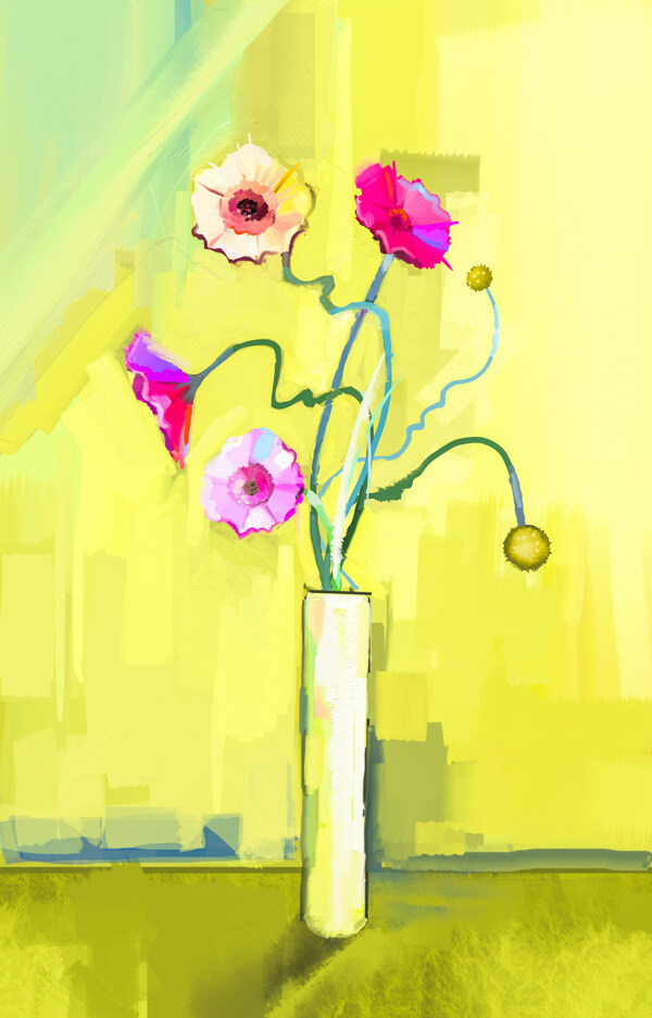 艺术花朵花瓶油画图片